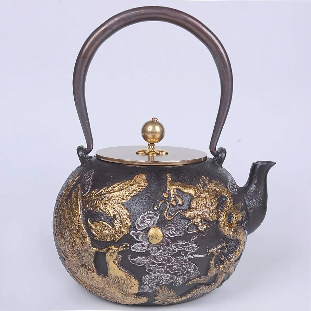 Belle Théière en Fonte - Phénix & Dragon d'Or