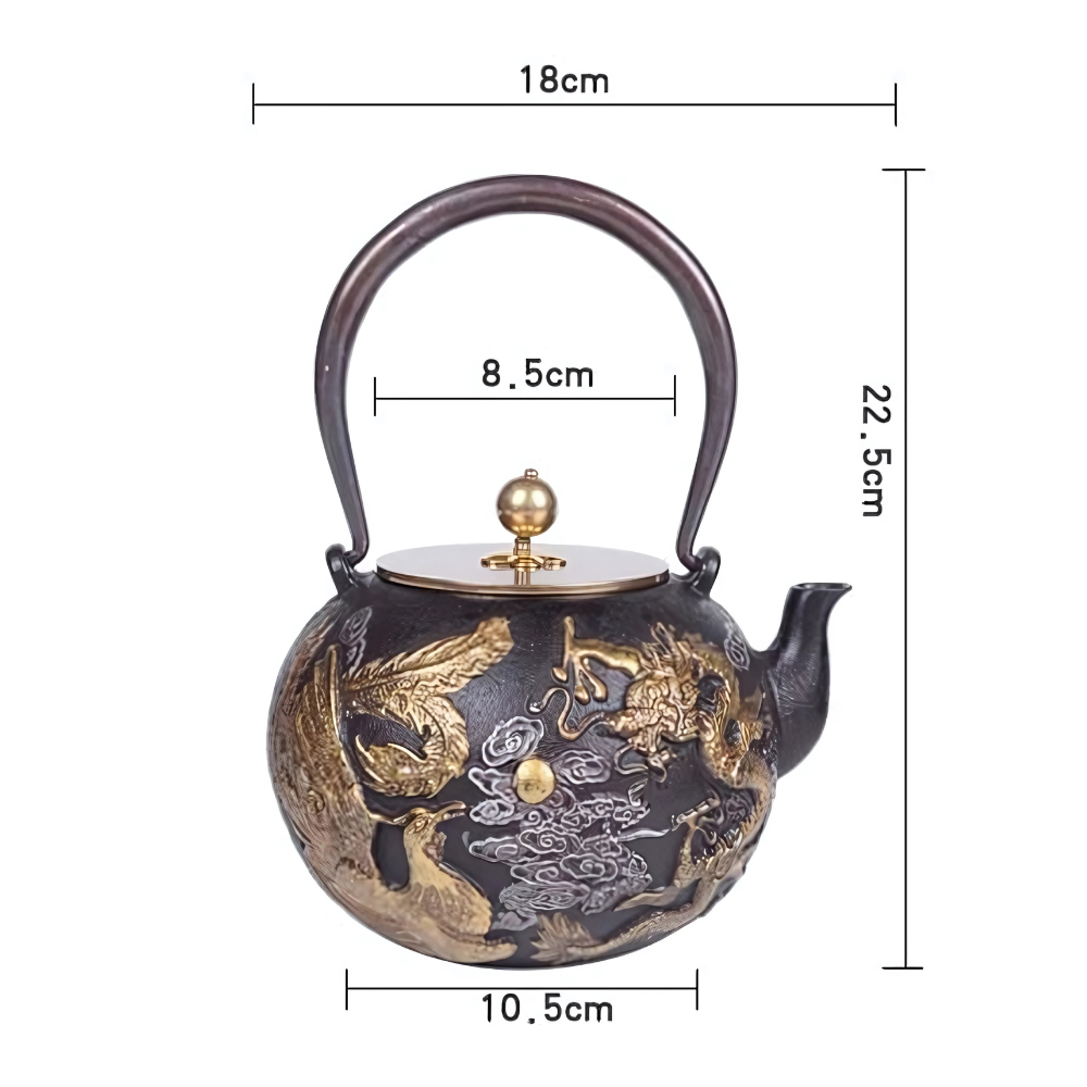 Belle Théière en Fonte - Phénix & Dragon d'Or