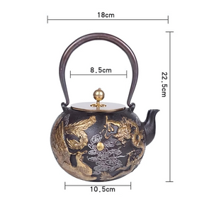 Belle Théière en Fonte - Phénix & Dragon d'Or