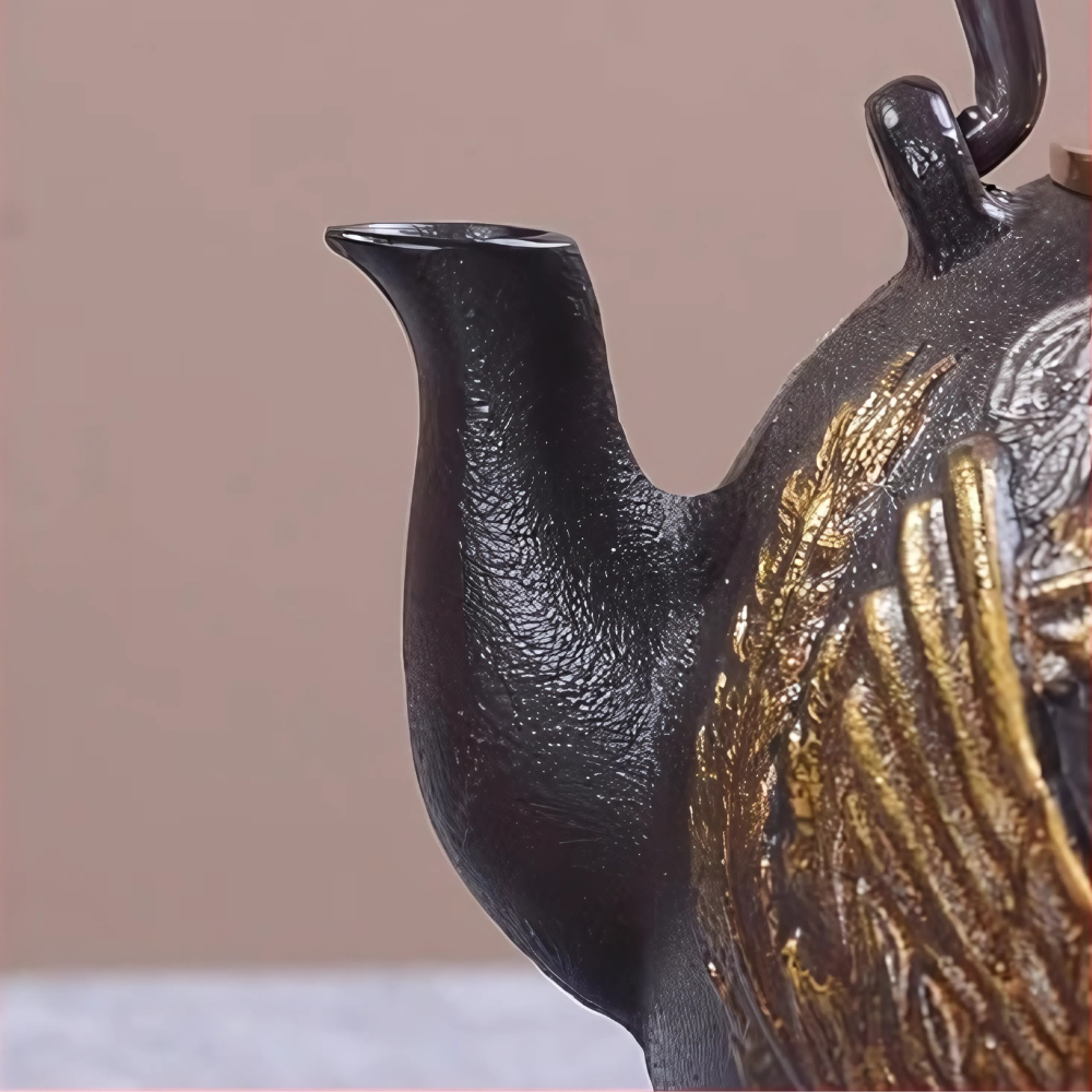 Belle Théière en Fonte - Phénix & Dragon d'Or