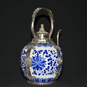 Ancienne théière en porcelaine bleu