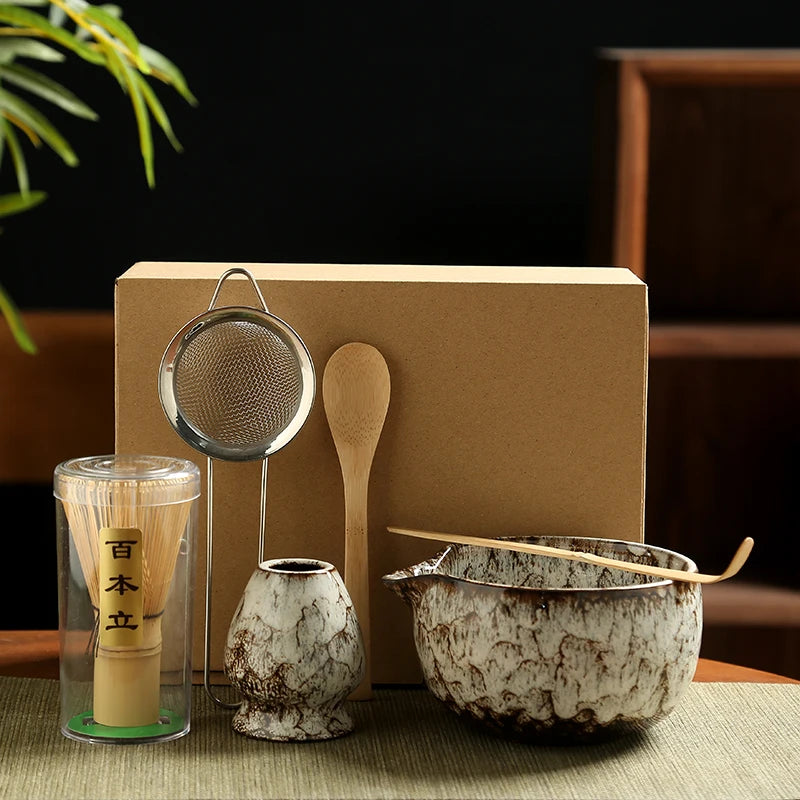 Kit Matcha Complet YARVPUV 6 Pièces - Fouet Bambou, Bol Céramique, Support Et Accessoires Premium