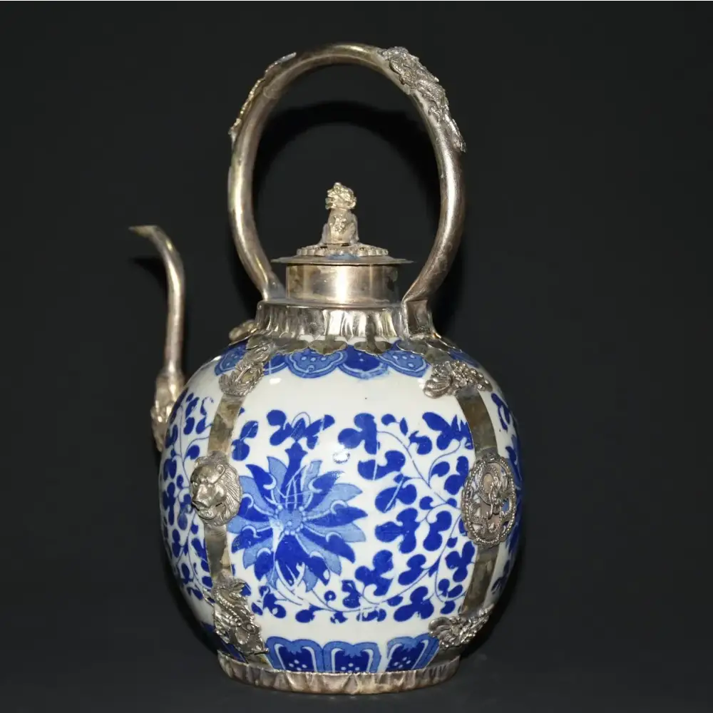 Ancienne Théière en Porcelaine Bleu - 15X14X22CM