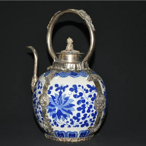 Ancienne Théière en Porcelaine Bleu - 15X14X22CM