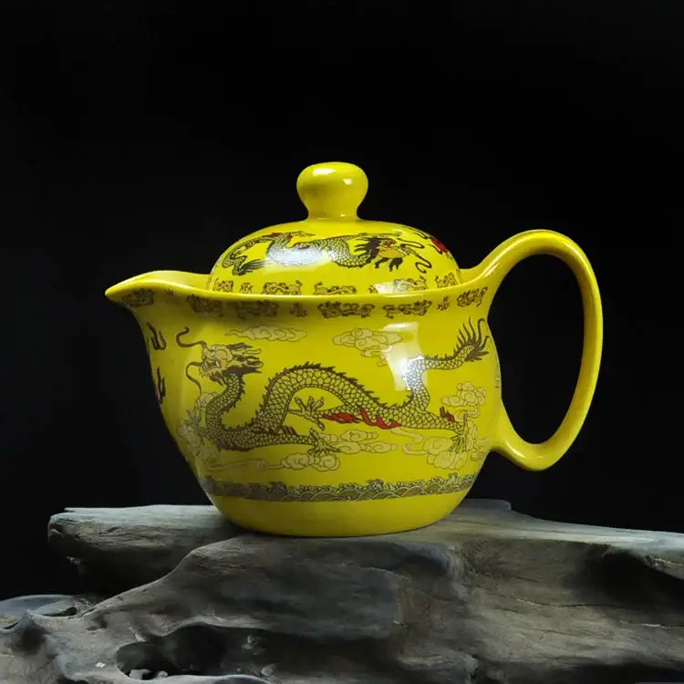 Théière Chinoise en Céramique Dragon - Jaune