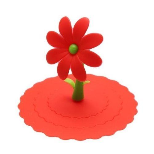 Couvercle Silicone Tasse Fleur Rouge